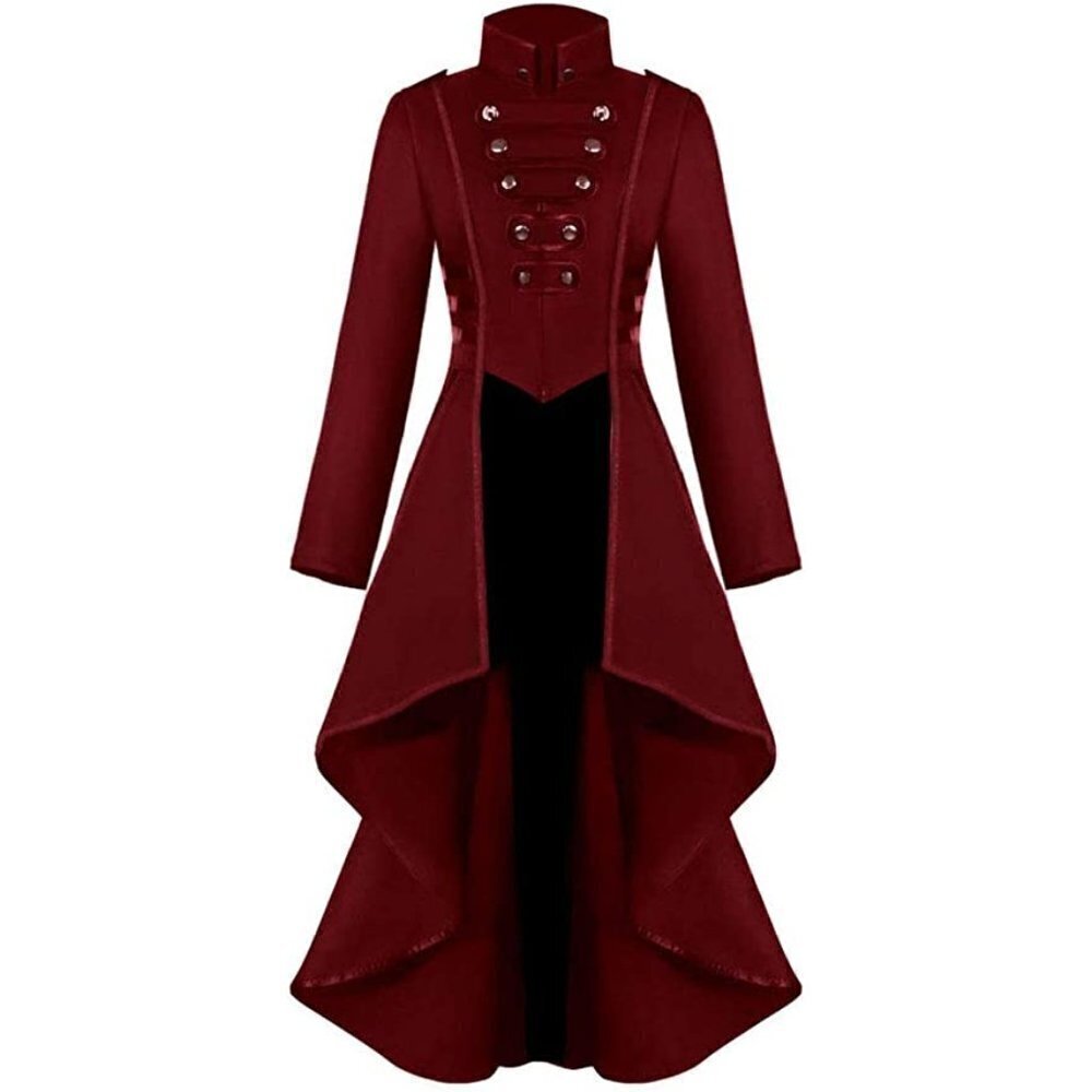 Steampunk Victorian Swallow Tail Long Trench Coat Jacket Red Cosplay Punk NWT